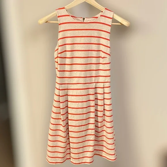 Ann Taylor LOFT- Beige with Red Stripes Casual A-Line Dress - Picture 4 of 9